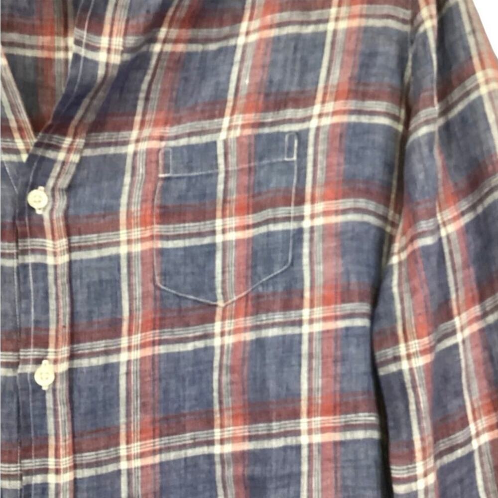 Frank & Eileen Mary Linen Button Front Shirtdress Blue Red Plaid Size Medium - Picture 6 of 10
